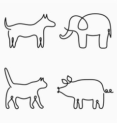 Animals One Line Drawing Continuous Line Print Vector Image