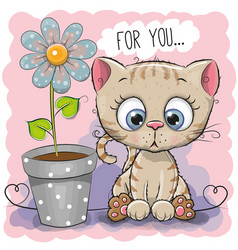 Greeting Card Cat With Flower Royalty Free Vector Image