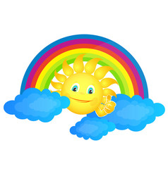 Colored rainbows with clouds and sun cartoon Vector Image