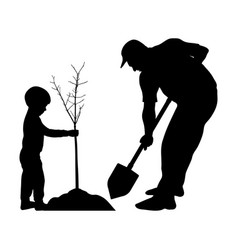 Father and son planting in the garden together Vector Image