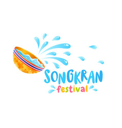 Happy boy and girl splashing in songkran festival Vector Image