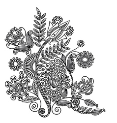 Hand draw line art ornate flower design Royalty Free Vector