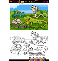 Reptiles and amphibians coloring page Royalty Free Vector