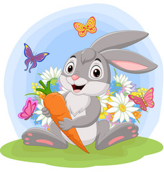 Cartoon rabbit holding a carrot Royalty Free Vector Image