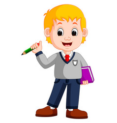 Boy holding big pencil Royalty Free Vector Image