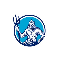 Poseidon wearing trident crown woodcut Royalty Free Vector