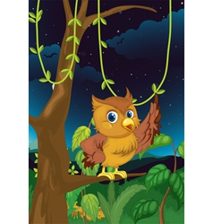 Two cute owls on branches at night Royalty Free Vector Image