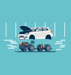 Repair car on a lift royalty free vector image