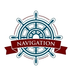 Ship steering wheel with banner Royalty Free Vector Image