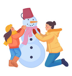 Cartoon Kids Playing On Snow In Winter Time Vector Image