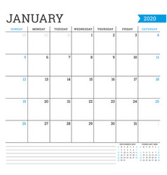 A calendar january 2020 with doodles Royalty Free Vector