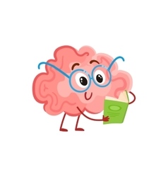 Smart humanized cartoon brain character reading a Vector Image