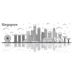 Singapore landmarks skyline in black and white vector image