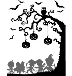 halloween tree silhouettes vector