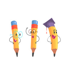 Yellow humanized pencil with hands and face Vector Image