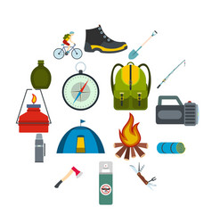 Camping flat icons set Royalty Free Vector Image