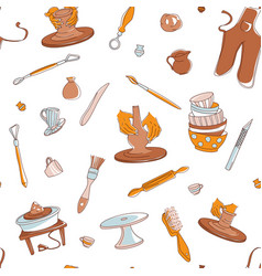 Clay pottery workshop studio icons set doodle Vector Image