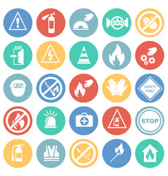 Safety And Prohibition Signs Set On Color Squares Vector Image