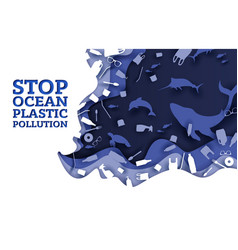 Stop ocean plastic pollution paper cut Royalty Free Vector