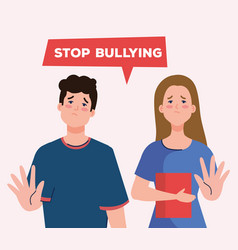 Stop bullying and hands pointing at sad boy kid Vector Image