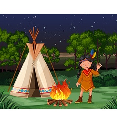 Indian girl and tepee by the campfire Royalty Free Vector