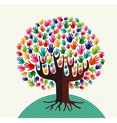 Colorful human hands solidarity tree Royalty Free Vector