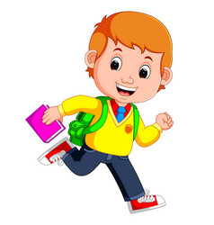 Cute boy go to school cartoon Royalty Free Vector Image