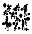gym exercise with barbell silhouettes vector image