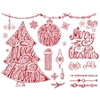 merry christmas treeballsletteringgarlands vector image