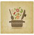 pot with vegetables vintage background vector image vector image
