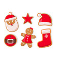gingerbread man and star shaped cookies icons vector image