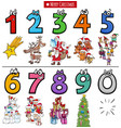 educational cartoon numbers set with christmas vector image