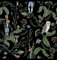 fairytale graphic seamless pattern with forest vector image