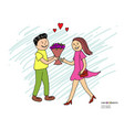 boy giving flowers to a girl hand drawn vector image