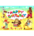happy birthday card with musician animals vector image