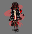 black fashion girl in big coat with bag vector image