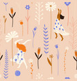 pattern with fantasy big flowers and dancing women vector image