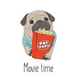 adorable little puppy with pop corn paper bag vector image vector image