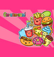 background with cute kawaii fast food meal vector image vector image