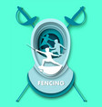paper cut fencing swords mask fencer athlete vector image