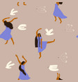 pattern with dancing women and flying birds vector image