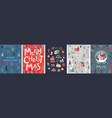christmas card set - hand drawn cute flyers vector image vector image
