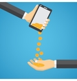 gold coins falling from mobile phone vector image