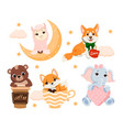 set of cute cartoon animals vector image