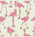 seamless background of the cartoon pink flamingos vector image