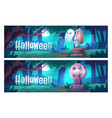halloween cartoon banners cemetery with ghosts vector image vector image