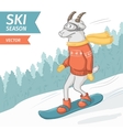 goat on a snowboard mountains and forest vector image vector image