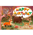 happy birthday card with wood animals vector image vector image