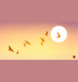 ink painting with flock of birds on sunrise sky vector image