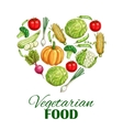 vegetarian food heart poster of sketch vegetables vector image